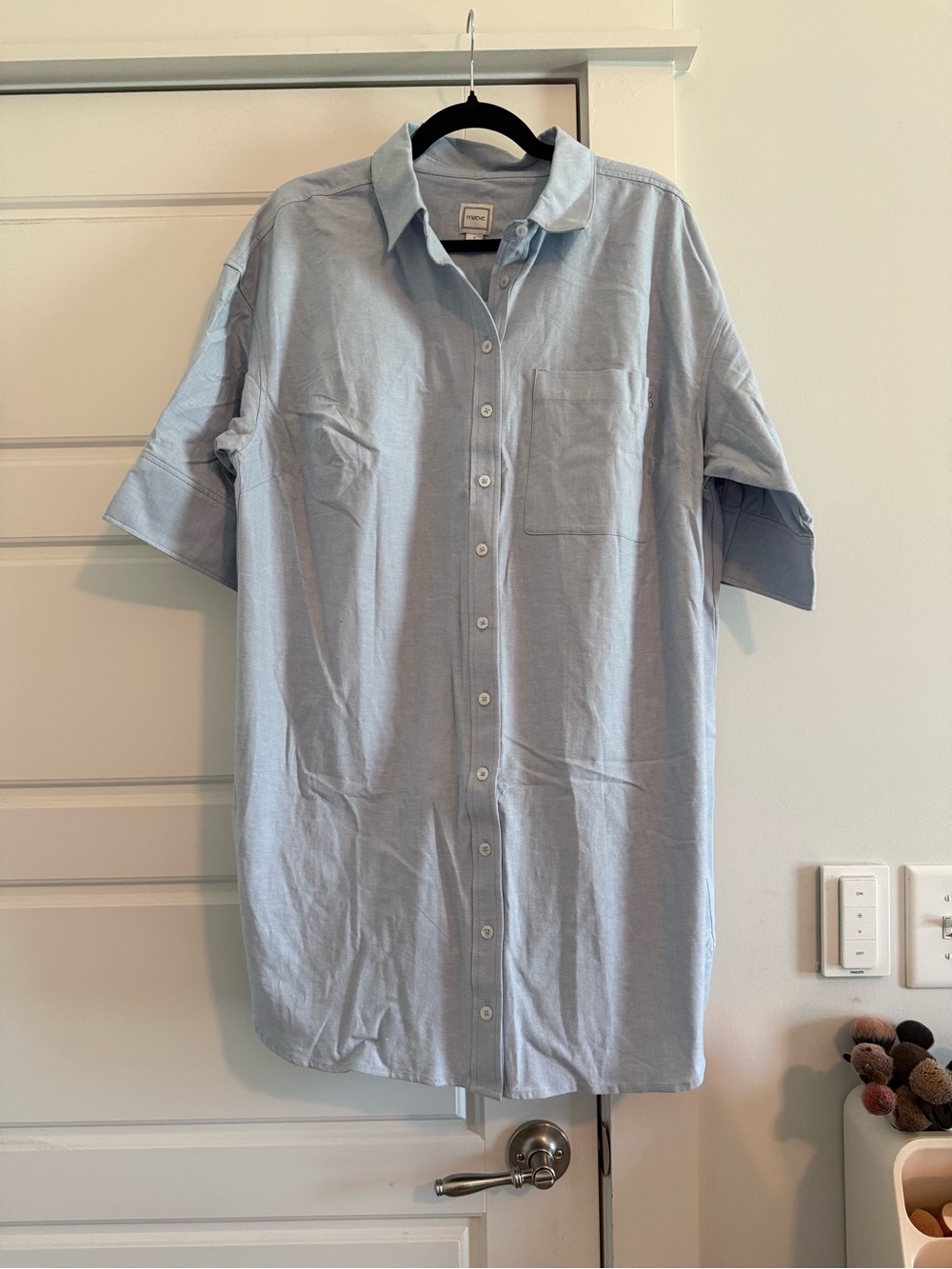 Anthro Maeve Pale Blue Button-Front Shirt Dress